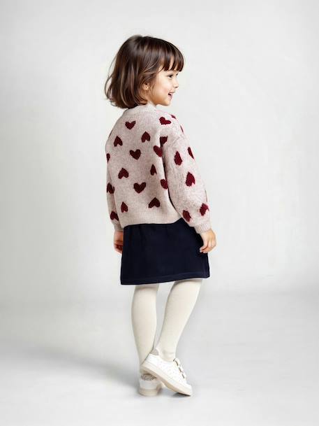 Jacquard vest met hartjes meisjes goudbeige+lila+oudroze - vertbaudet enfant 