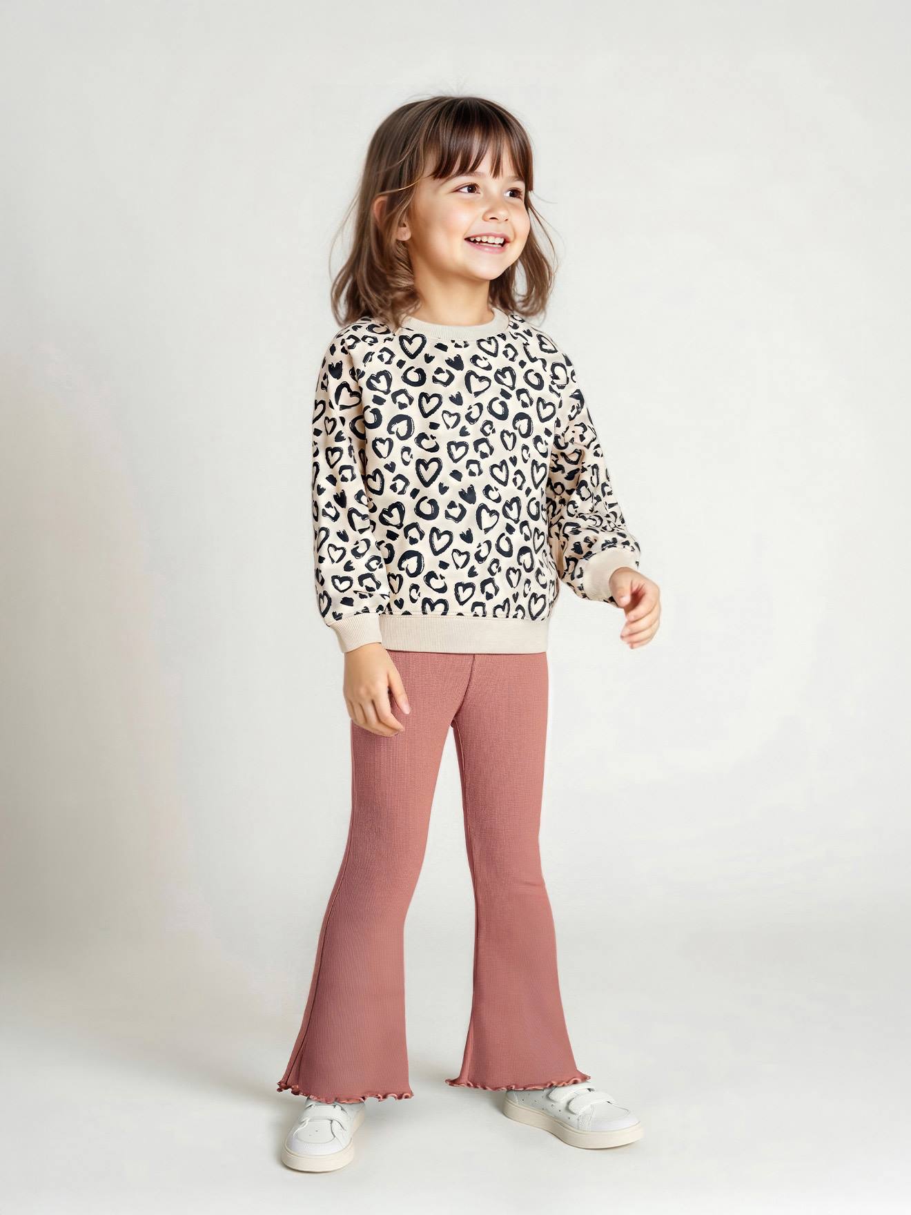 Set met sweater met print en uitlopende legging voor meisjes rozenhout afbeelding