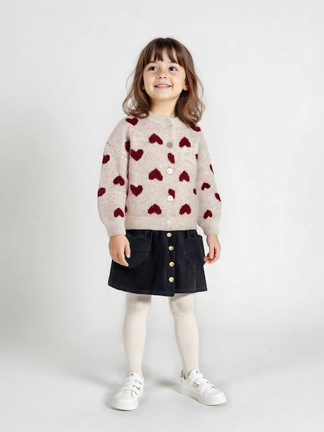 Jacquard vest met hartjes meisjes goudbeige+lila+oudroze - vertbaudet enfant 