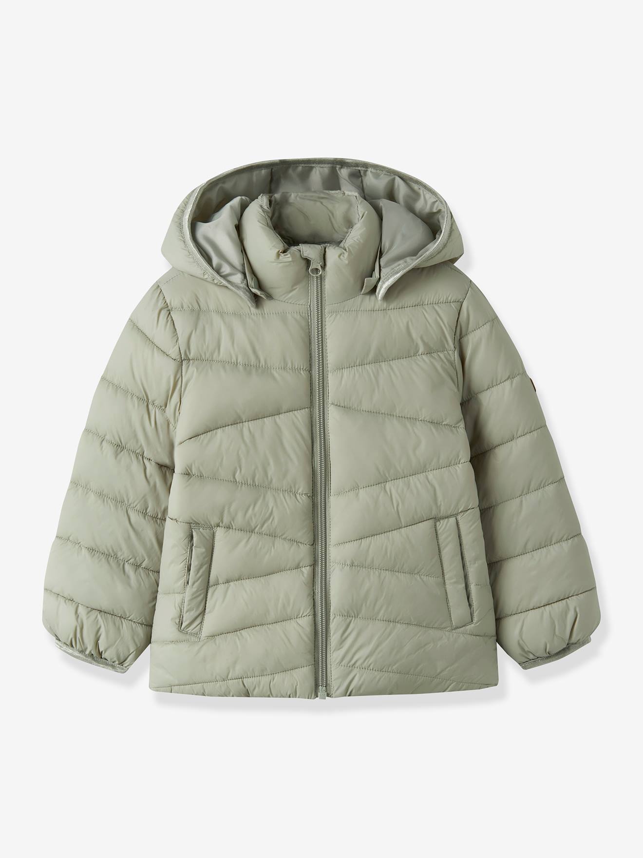 Donsjack met afneembare capuchon voor meisjes NAME IT, reflecterende details groen