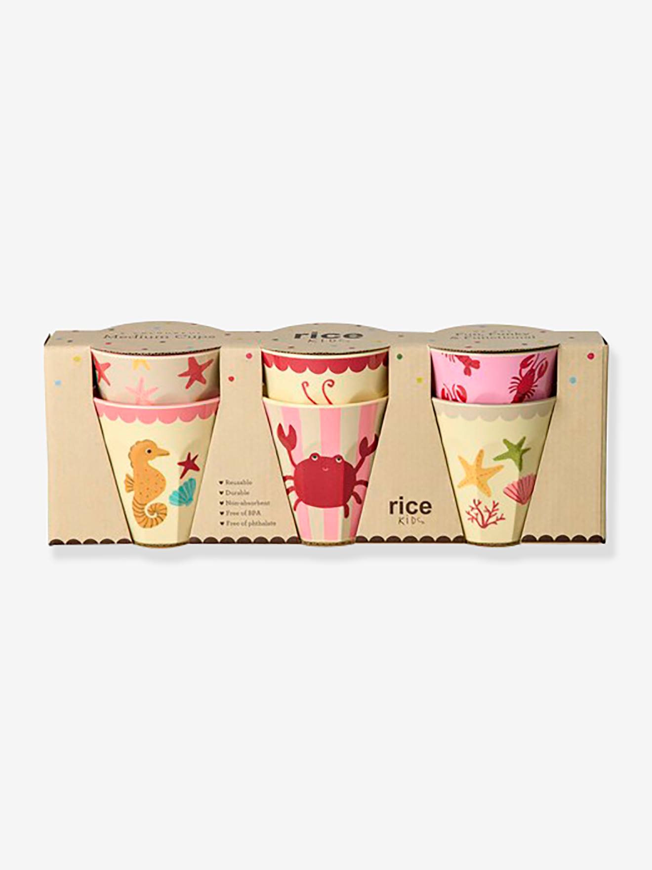 Set van 6 CORAL OCEAN kinderbekers 250 ml RICE meerkleurig