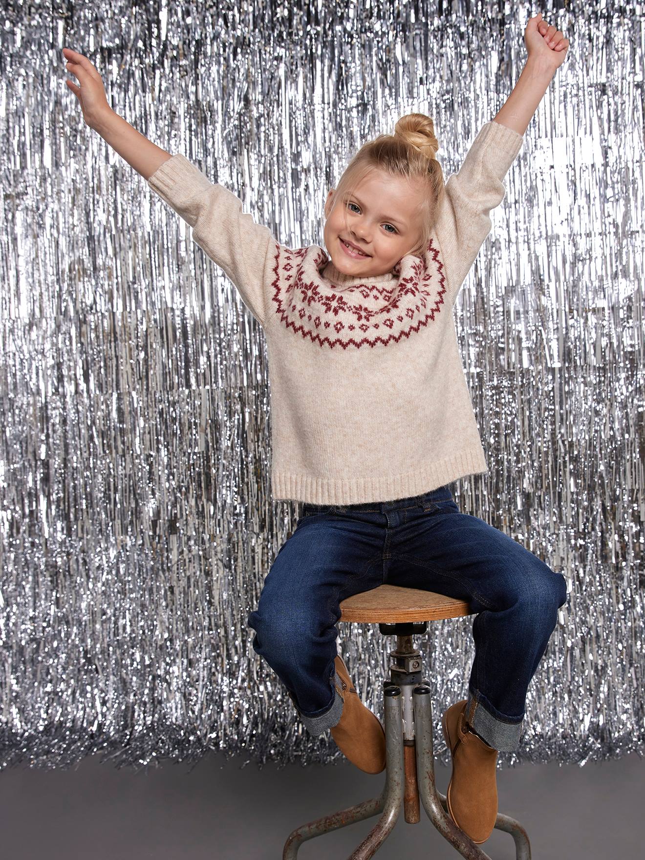 Jacquard trui gemengd kerst capsule familie ecru afbeelding