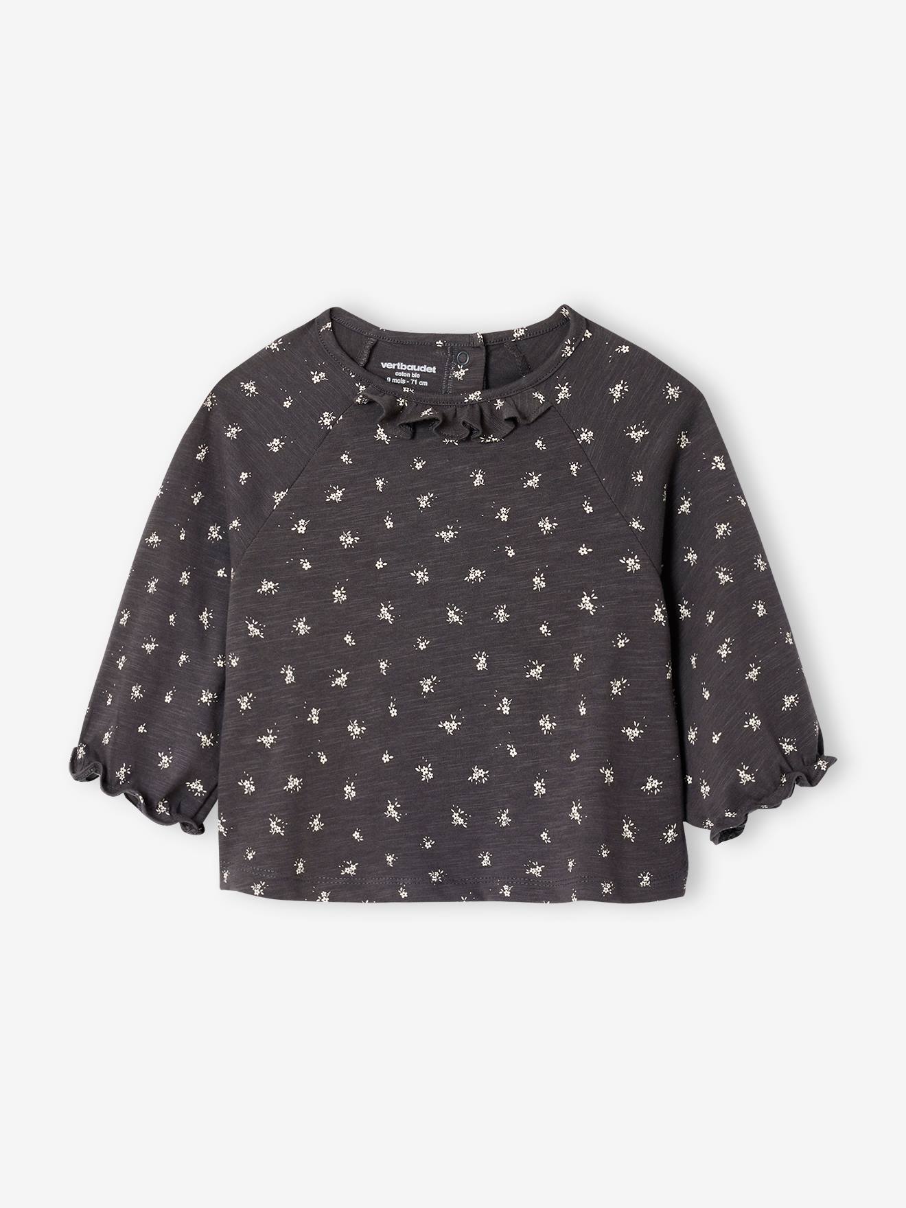 T-shirt blouse model met bloemenprint antraciet afbeelding