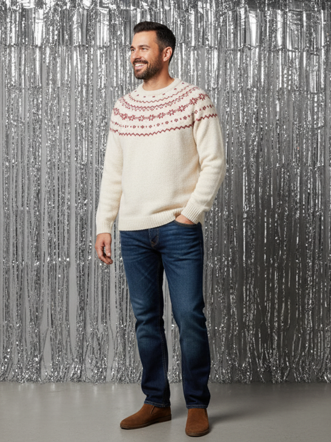 Jacquard herentrui capsule familie Kerst ENVIE DE FRAISE ecru afbeelding